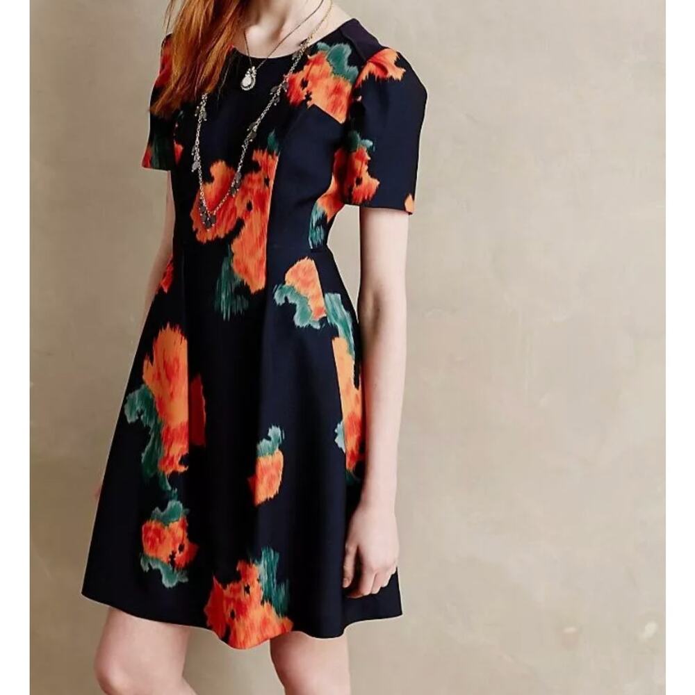 Anthropologie by McGinn NEW Poppy Palette Floral Flare Mini Dress Women Sz 0 NWT